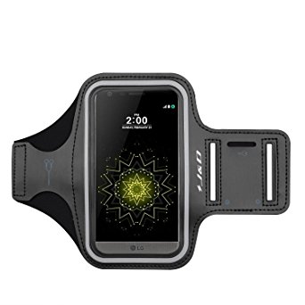 LG G5 Armband, J&D Sports Armband for LG G5, Key holder Slot, Perfect Earphone Connection while Workout Running - Black