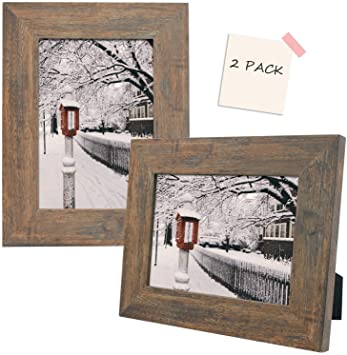 Golden State Art, Set of 2, 5x7 Brown Picture Frame - Wide Molding - Wood Grain Style - Easel for Tabletop Display, Back Hangers for Wall Display - Great for Baby Pictures, Weddings, Portraits
