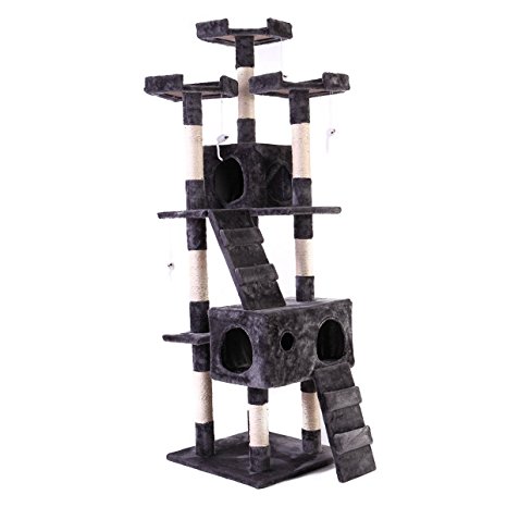 JAXPETY 67" Cat Tree Condo Scratching Post Play House 3 Viewing Platforms