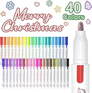 Shuttle Art Double Line Outline Permanent Markers, 40 Colors Squiggles Shimmer Markers Set, Self Outline Metallic Marker Pens for Art, Drawing, Doodling, Card Making, Christmas Card, DIY Crafts