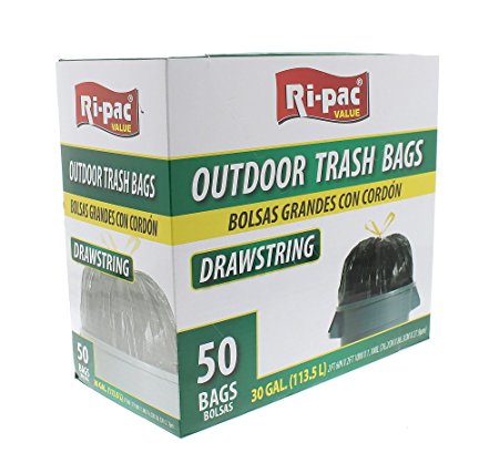 Ri Pac Outdoor Trash Bags - Black - 50 Count - 30 Gallon
