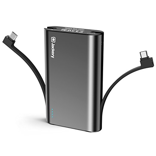 Jackery Bolt 10050mAh Built-in Type-C Cord and Micro USB Cable External Battery Pack, Ultra-Compact Portable Power Bank (Black-10050mAh)