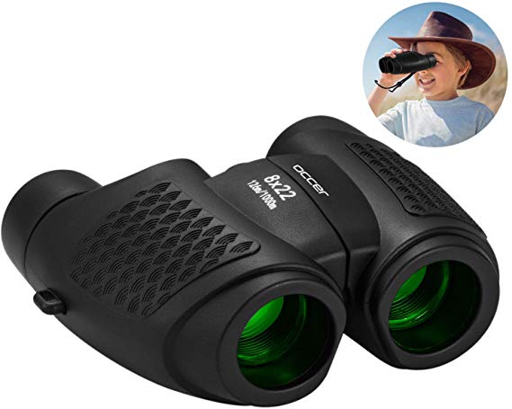 occer 8x22 Binoculars for Kids with Fixed Focus Real Optics, Best Gifts for 5-7 Year Old Boys Girls, Compact Lightweight Shock Proof Binocular for Bird Watching,Hiking,Camping black