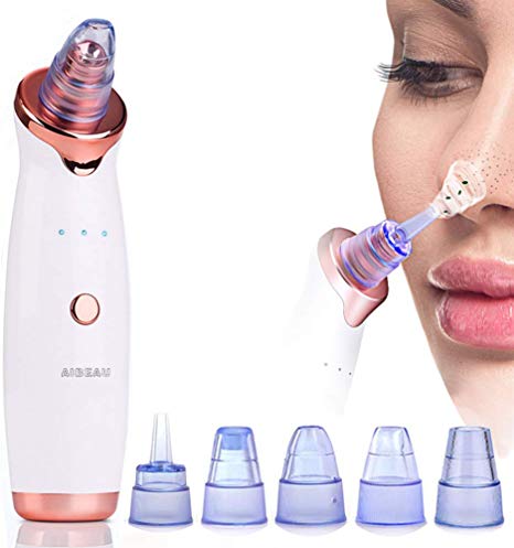 Aibeau Blackhead Remover Electric Blackhead Vacuum Suction Rechargeable Whitehead Remover Tool Kite Cleanser with 5 Replaceable Heads