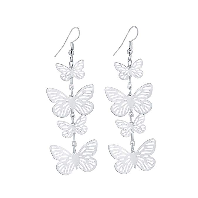 IDB Delicate Filigree Dangle Flying Butterfly Hook Earrings - Available in Silver and Gold Tones