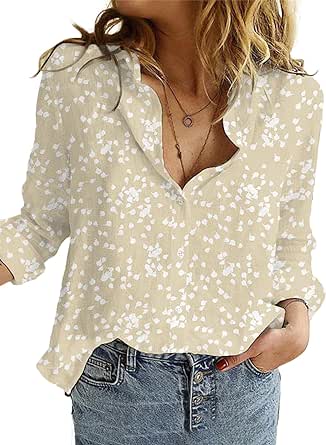 Dokotoo Women's Casual V Neck Alicia Floral Print Roll Up Long Sleeve Chiffon Button Down Blouses Bohemian Top Shirts