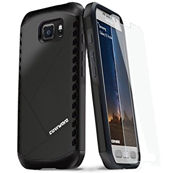 COVRWARE® Samsung Galaxy S7 Active [Shield Series] Protective Case   Tempered Glass Screen Protector [Slim Fit][Lightweight] Dual Layer Armor Case - Black ( CW-S7Act-SH01)