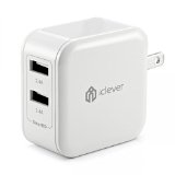 iClever 48A 24W Dual USB Travel Wall Charger with SmartID Technology Foldable Plug for iPhone iPad Samsung Galaxy HTC Nexus Moto Blackberry Bluetooth Speaker Headset Power Bank and More White
