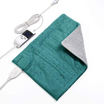 Boncare 12”x15” Large Heating Pad For Back Pain Fast Relief, Moist Heat Therapy Option, RAPID-heat Tech Digital LCD display 8 Temperature Settings and 6 Auto-off Time Settings, Super Soft Velvet Green