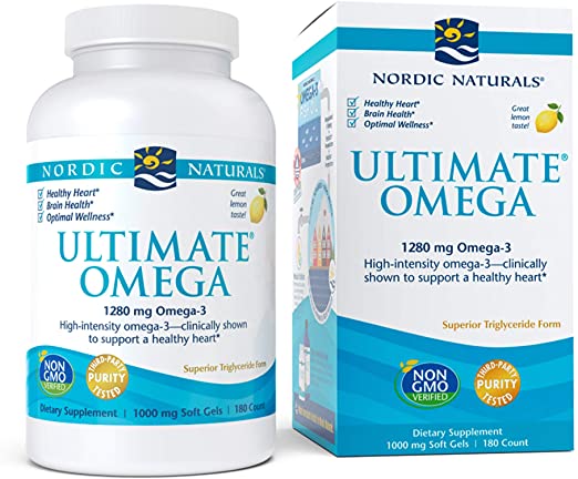 Nordic Naturals Ultimate Omega, Lemon Flavor - 1280 mg Omega-3-180 Soft Gels - High-Potency Omega-3 Fish Oil with EPA & DHA - Promotes Brain & Heart Health - Non-GMO - 90 Servings