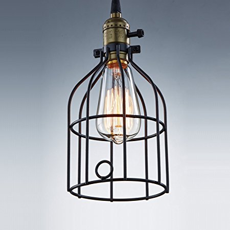 Ecopower Light Vintage Style Industrial Hanging Light Black Mini Pendant Wire Cage Lamp