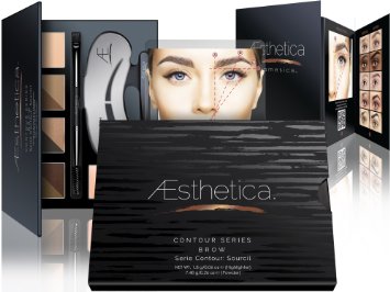 Aesthetica Cosmetics Brow Contour Kit - 15-Piece Contouring Eyebrow Makeup Palette - Includes Powders, Wax, Stencils, Spoolie/Brush Duo, Tweezers & Step-by-Step Instructions - Vegan & Cruelty Free
