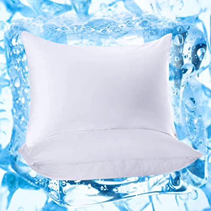 Marchpower Cooling Pillowcases Japanese Arc-Chill Q-Max &gt; 0.4 Cool Fiber Pillow Cases for Hot Sleepers, Anti-Static Breathable Cooling Pillow Cover with Hidden Zipper (Standard, 20"X 26", White)