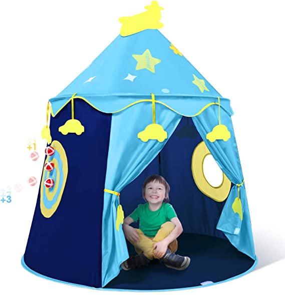 Peradix Play Tent for Boys, Kids Castle Playhouse for Children Kids Pop Up Foldable Play House Ball Pit with Sticky Balls Indoor & Outdoor Pitching Activity Games(Storage Carrying Bag Included, Blue)