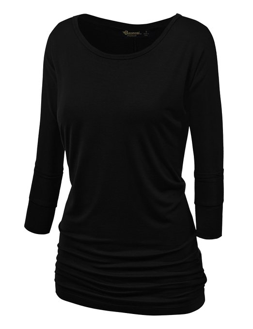 BMS Womens 3/4 Sleeve Drape Top with Side Shirring Top Tee Shirt