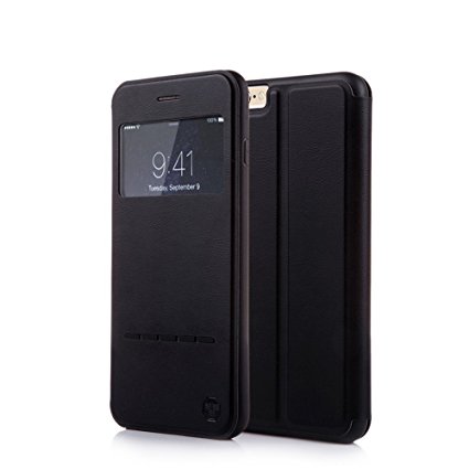 Nouske iPhone 6/iPhone 6S Smart Sensor Touch View Window Flip Case Cover, Embedded Magnetic Closure Secure Lock and Stand Feature, TPU bumper shell cradle, Sufficient 360 protection, Unique Functional Design, Black