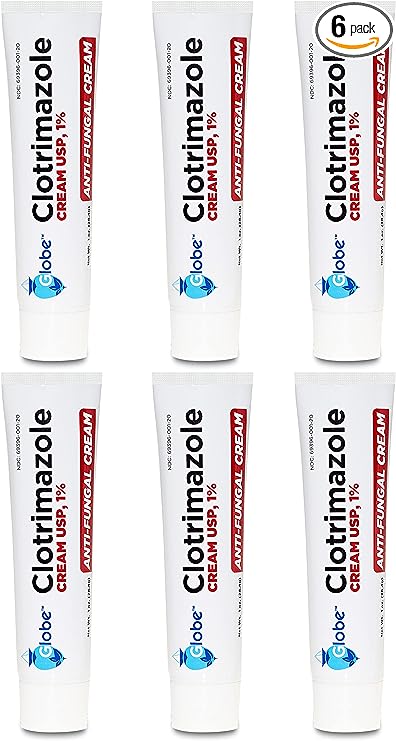 Globe (6 Pack) Clotrimazole Antifungal Cream 1% (1 oz) Relieves The itching, Burning, Cracking and Scaling associated Athletes Foot, Jock Itch, Ringworm and More.