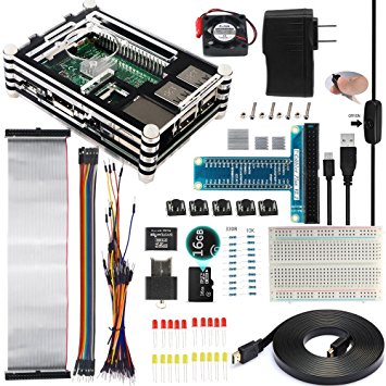 Smraza Ultimate Starter Kit for Raspberry Pi 3B,2B with 9 Layers Case,16GB SD Card,5V/2.5A Power Supply,GPIO Breakout Board,USB Cable with ON/OFF Switch and HDMI Cable