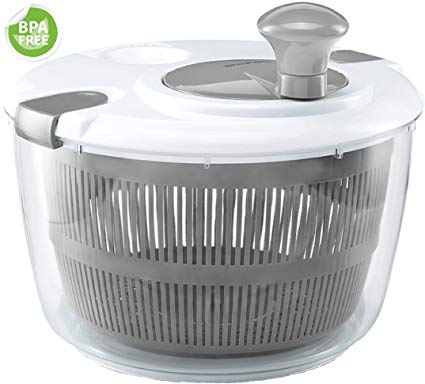 Gourmia GSA9240 Jumbo Salad Spinner - Manual Lettuce Dryer With Crank Handle & Locking Lid, BPA Free and Top Rack Dishwasher Safe,(5L)