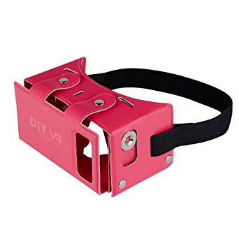 DAISEN 2016 Best New Waterproof PU leather DIY 3D VR Box Google Virtual Reality Headset Glasses Cardboard Movie Game for Smartphones with Headband (Pink)