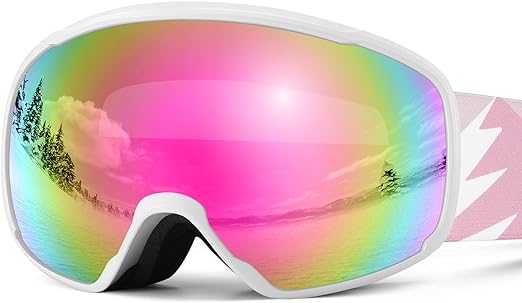 Odoland OTG Ski Goggles for Kid, UV Protection and Anti-Fog Len for Children and Youths, Double Grey Spherical Lens Snowboard Goggles Perfect for Skating Skiing Snowboard for 4-16 Boys and Girls