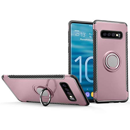 Hayder Galaxy S10 Case, Car Magnetic Stand Holder 360 Degree Adjustable Ring Kickstand Protection Cover (Rose Gold)