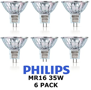 6Pack Philips Halogen 12V MR16 35W GU5.3 36D 4000Hrs Dimmable Halogen Dichroic Light Bulbs