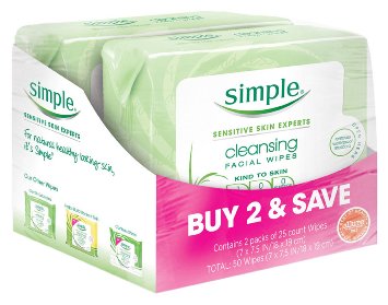 Simple Cleansing Facial Wipes 25 ct Twin Pack