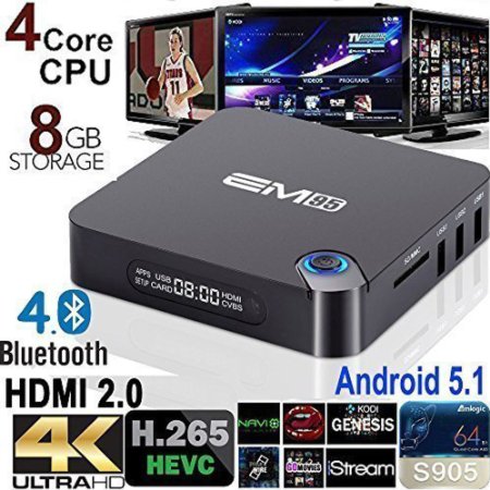 2016 Streaming Media Players EM95 64Bit Amlogic S905 Quad Core Kodi 152 Full Loaded Android 51 TV Box Cortex A53 20GHz HDMI 20 4K Bluetooth 40 WiFi Gigabit Ethernet