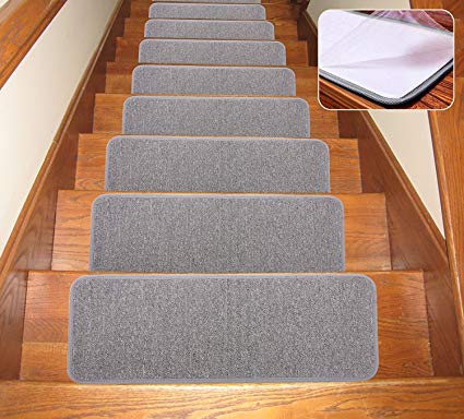Seloom Non-Slip Stair Treads Carpet with Skid Resistant Rubber Backing Specialized for Indoor Wooden Steps, Removable Floor Rugs/Covers/Mats/Pads for Stairs(Pure Grey Set of 13,25.5×9.5 in)