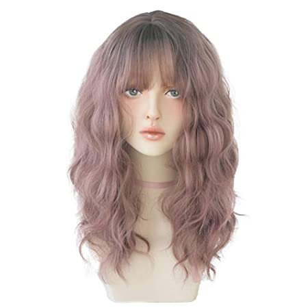 Long Wavy Wig With Air Bangs Synthetic Wig for Women - Natural Looking Machine Made 21 inch for Party Cosplay Body Wavy