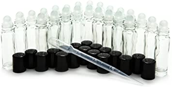 24 New Clear, 10 ml Glass Roll on Perfume Bottles with 3 ml Dropper