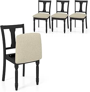 Giantex Wood Dining Chairs Set of 4, Farmhouse Dining Room Chair with Cushion Seat, Armless Wooden Dining Side Chairs with Solid Acacia Wood Frame, Max Load 350 Lbs, Upholstered Kitchen Chair, Black