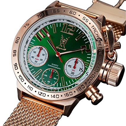 Konigswerk Men's Watch Rose Gold Bracelet Green Dial Chronograph AQ100126G