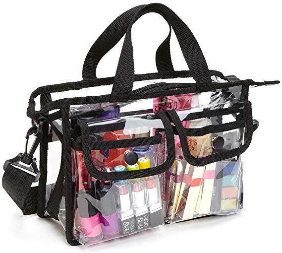 Enkrio Clear Bag Cosmetic Storage Bag NFL Stadium Security Approved Shoulder Bag Makeup Tote Bag with Strap & Zippered Top Sturdy EVA Construction