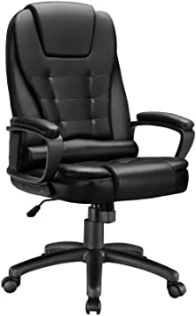 BOSSIN High-Back Executive Office Chair Leather Computer Desk Chair with Armrest,Swivel Ergonomic Task Chair with Lumbar Support,Thick Padded Headrest Rolling Chair for Adults (Black)
