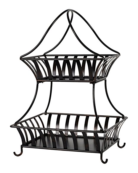 Gourmet Basics by Mikasa Stripe 2-Tier Metal Basket, Antique Black