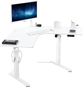 VIVO Electric Height Adjustable L-Shaped 47 x 47 inch Standing Desk, White Corner Table Top, White Frame, Stand Up Workstation, DESK-E1L94W