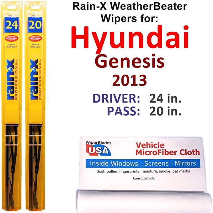 Rain-X WeatherBeater Wiper Blades for 2013 Hyundai Genesis Set Rain-X WeatherBeater Conventional Blades Wipers Set Bundled with MicroFiber Interior Car Cloth