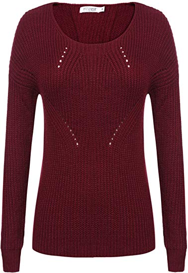 Meaneor Women's Hollow Knit Crewneck Casual Blouse Pullover Oversized Tops Sweater