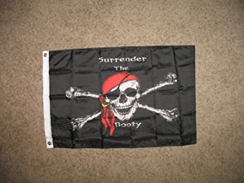 Jolly Roger Pirate Surrender The Booty Red Hat 2x3 2'x3' Polyester Flag