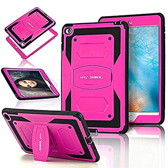 Ipad Mini 4 Case,Anyshock[Armor Series] Heavy Duty Shockproof Durable Full Body Protection Rigged Hybrid Case with Kickstand for Ipad Mini 4 (Free Screen Protector Included) (Hot-Pink)