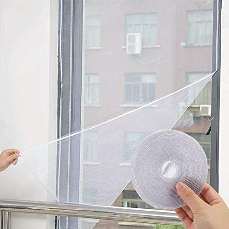 Flyzzz DIY Self-adhesive Window Screen Netting Mesh Curtain, 100X150cm (Approach 39.37x59.05 Inches), With Hook and Sticky Tape, Fitted to Multiple Windows (2 Packs, White)