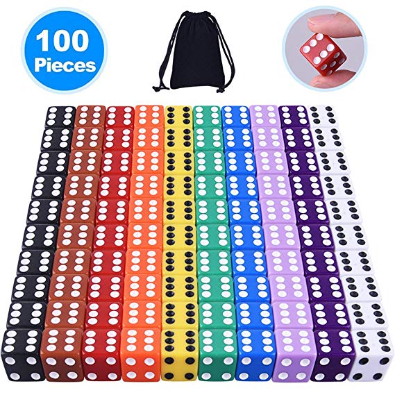 AUSTOR 100 Pieces Game Dice Set 10 Colors Square Corner Dice with Free Storage Bag