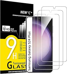 NEW'C 3 Piezas, Protector Pantalla para Samsung Galaxy S24 Plus / S24  5G, Cristal Templado Antiarañazos, Antihuellas, Sin Burbujas, Dureza 9H, 0.33 mm Ultra Transparente, Ultra Resistente