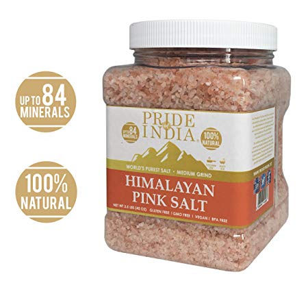 Pride Of India - Pure Himalayan Pink Salt - Enriched w/84  Natural Minerals, Medium Grind 2.5 Pound (40oz) Jar - Himalayan Salt, Himalayan Pink Salt, Pink Himalayan Salt, Grind Salt, Pure Rock Salt