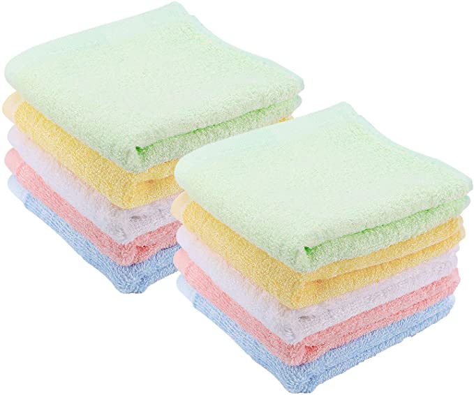LazyCozy Premium Bamboo Washcloth Towel Set 10 Pack for Bathroom-Hotel-Spa-Kitchen Multi-Purpose Fingertip Towels & Face, Multicolor, 10"x10"