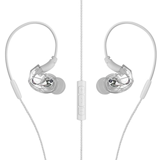 Biensound B9 In-Ear Noise Isolating Headphones with Memory Wire and In-line Microphone - Clear
