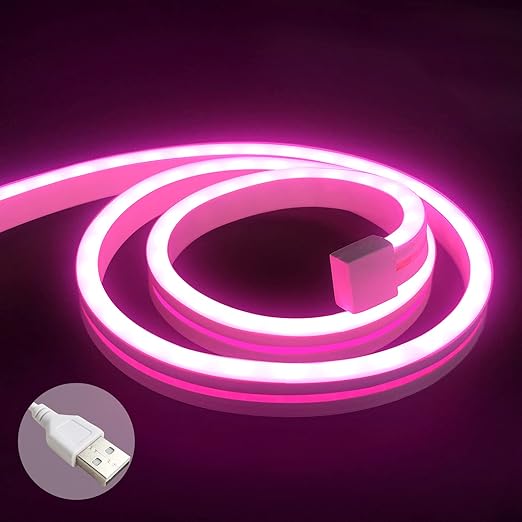 vimeepro 5V USB LED Neon Lights Strip 3.3ft neon Rope Lights Flexible Waterproof Neon LED Strip Lights for Indoor and Outdoor Bedroom TV Backlight Cabinets etc (Power Adapter Not Included/Pink)