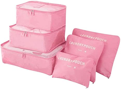 Vicloon Travel Organiser Packing Bags,6 PCS Travel Packing Cubes Set for Clothes Travel Luggage Organizers Storage Bags (Pink)